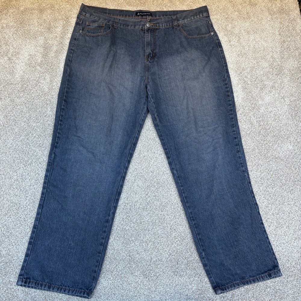 Roadblock Y2K Style Embroidered Baggy Medium Wash Jeans Men's 44x32